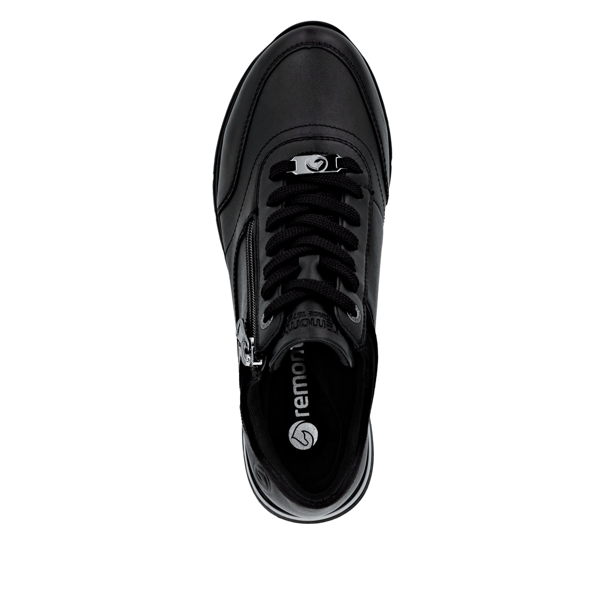 Schwarze remonte Damen Kurzstiefel R6775-00 mit wasserabweisender TEX-Membran. Schuh von oben.