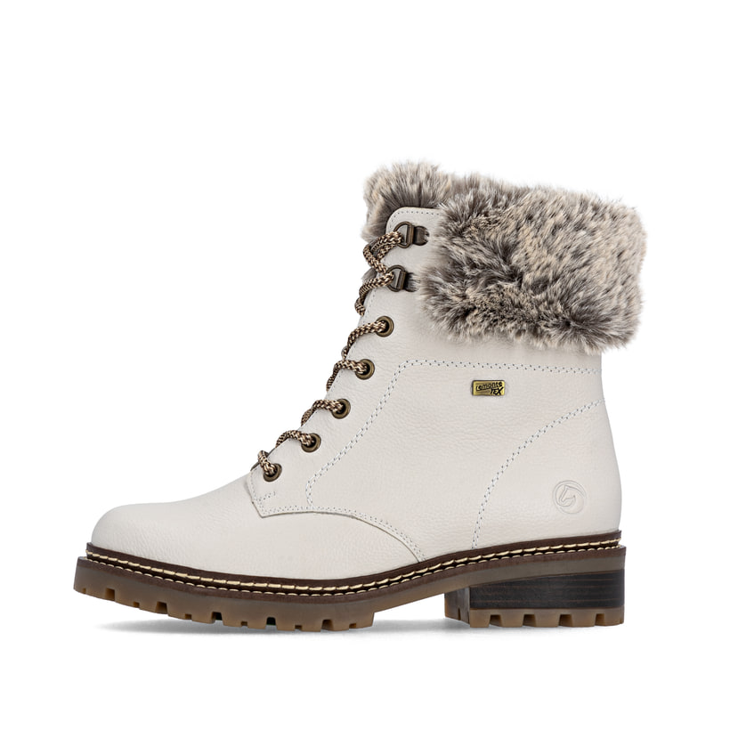 Weiße remonte Damen Schnürstiefel D0B74-80 mit wasserabweisender TEX-Membran. Schuh Außenseite.