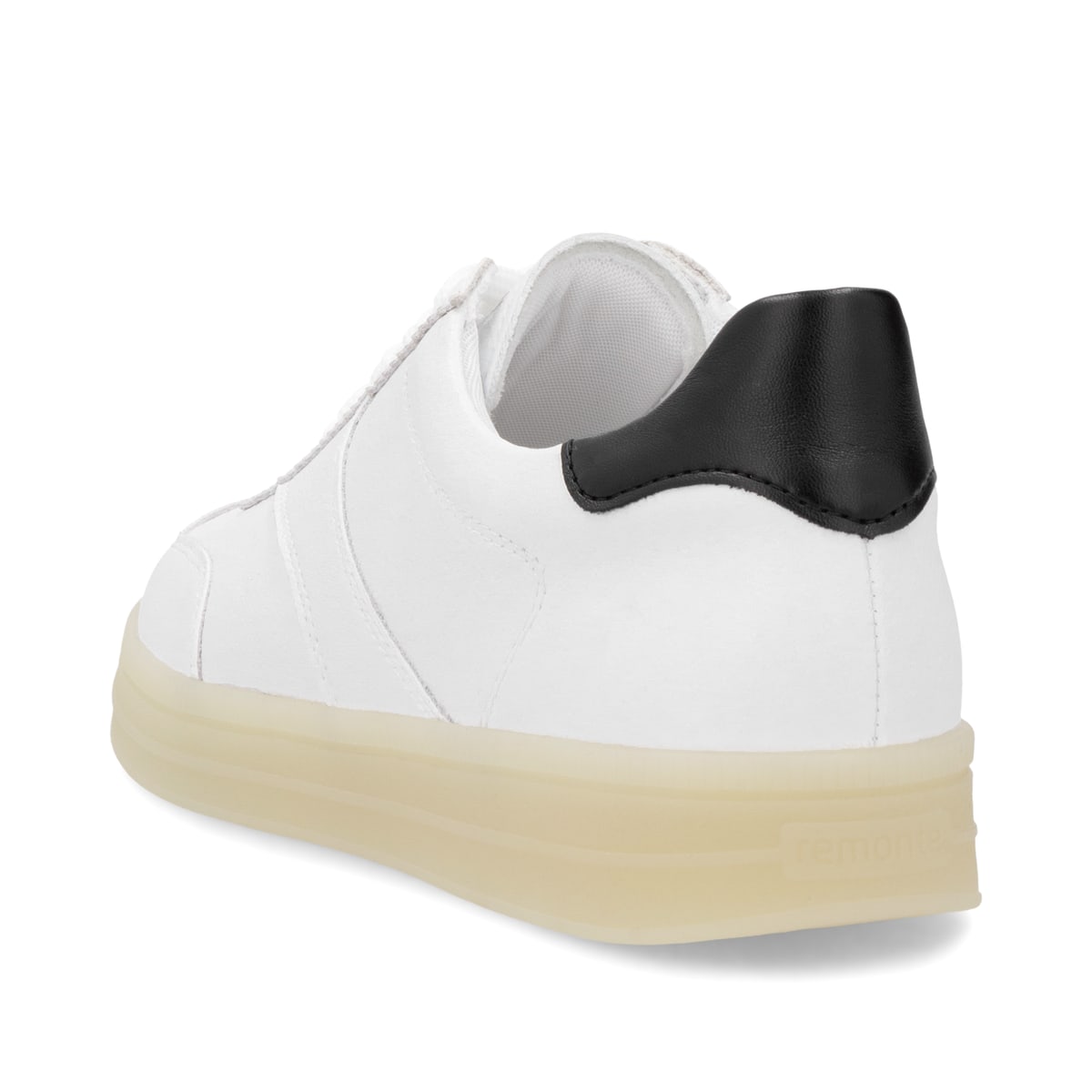 Weiße remonte Damen Sneaker Low D2C01-82 mit Schnürung sowie der Komfortweite G. Schuh von hinten.