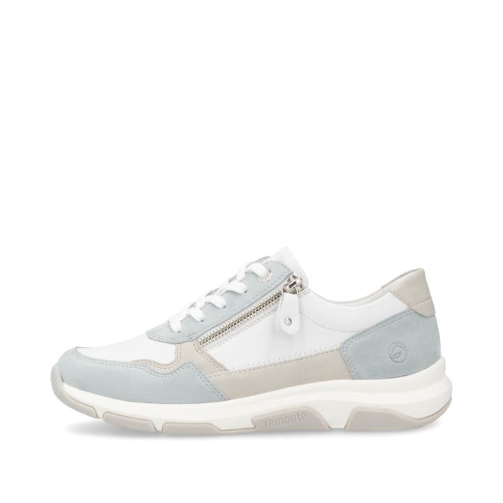 Weiße remonte Damen Sneaker Low D1S03-80 mit Reißverschluss sowie Komfortweite G. Schuh Außenseite.