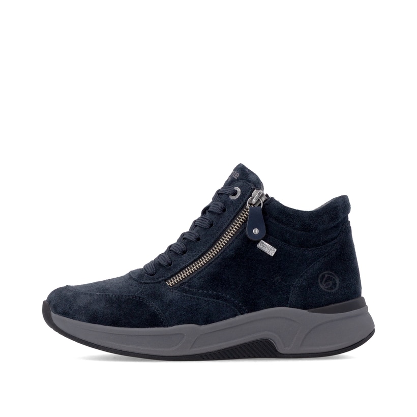 Dunkelblaue remonte Damen Sneaker D3V71-14 mit wasserabweisender TEX-Membran. Schuh Außenseite.