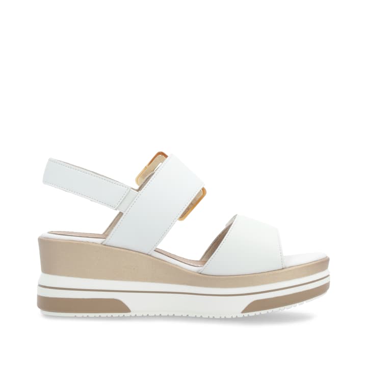 Weiße remonte Keilsandaletten D1P50-80 mit einem Klettverschluss. Schuh Innenseite.