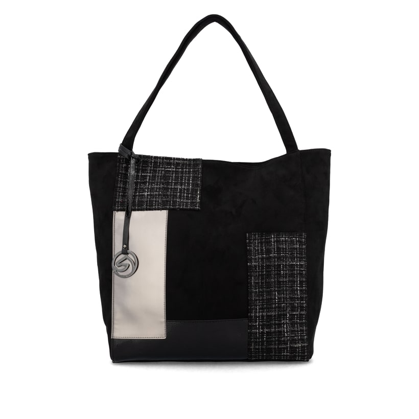 Sac bandoulière remonte Q0727-01 en noir avec un compartiment principal spacieux et fermeture éclair. Face avant.