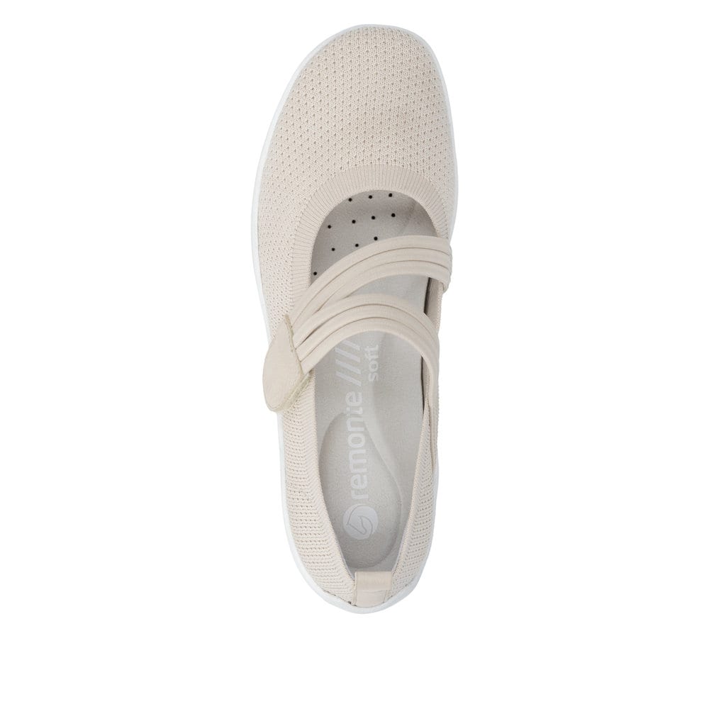 Ballerines remonte beiges pour femme R3519-60 avec fermeture velcro. Chaussure vue de dessus.