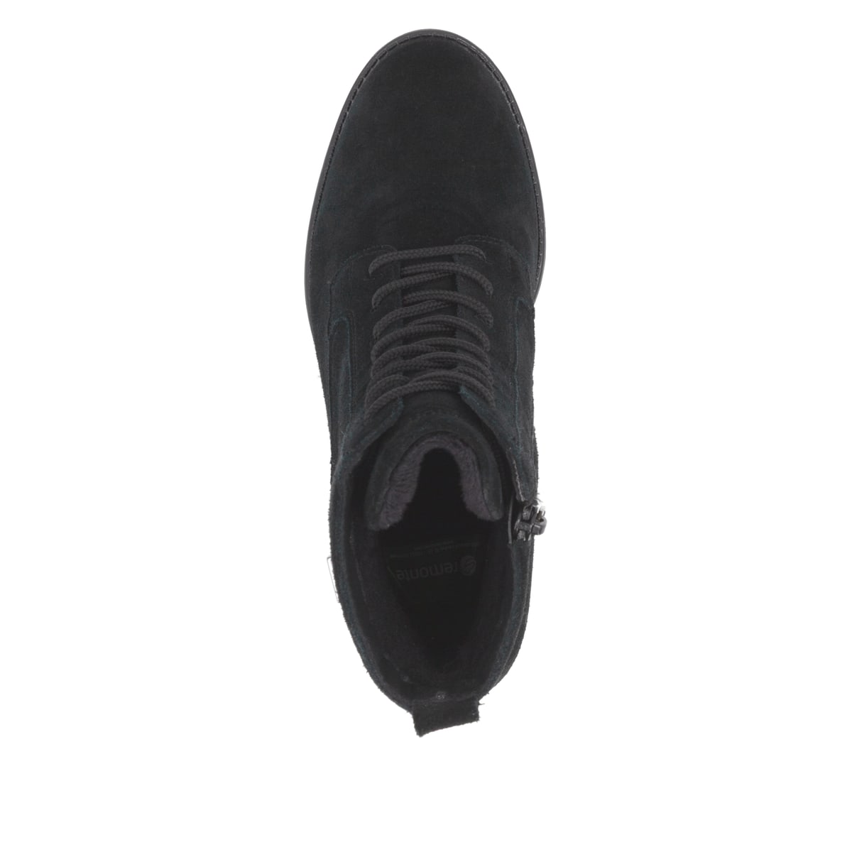 Schwarze remonte Damen Schnürstiefel D2A80-02 mit wasserabweisender TEX-Membran. Schuh von oben.