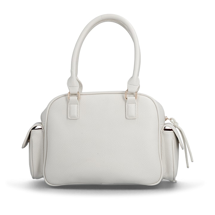 Sac à main remonte Q0769-60 blanc avec finitions métalliques et fermeture éclair. Arrière.