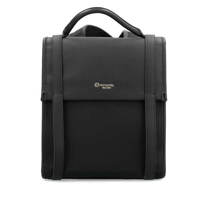Shoppe jetzt den remonte Rucksack Q0532-00 in Schwarz mit Überschlag, Reißverschluss und Innfenfach. Vorderseite.