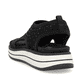 Schwarze remonte Riemchensandalen D1J55-00 mit einem Gummizug. Schuh von hinten.