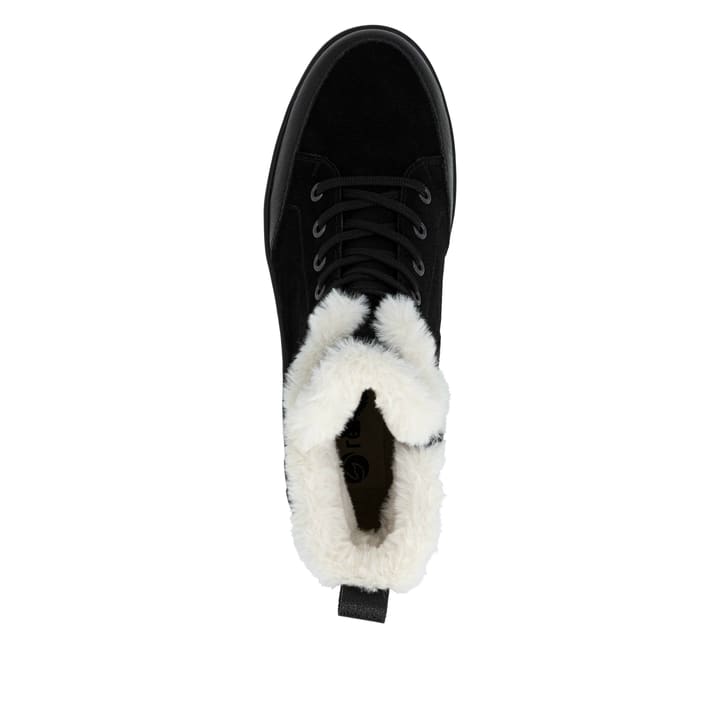 Schwarze remonte Damen Schnürstiefel D2B76-03 mit griffiger Glass-Fibre Sohle. Schuh von oben.