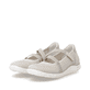 Ballerines remonte beiges pour femme D3G05-60 avec fermeture velcro. Chaussures inclinées sur le côté.