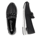 Schwarze remonte Damen Loafer R6711-00 mit einem Gummizug sowie Komfortweite G. Schuh von oben, liegend.