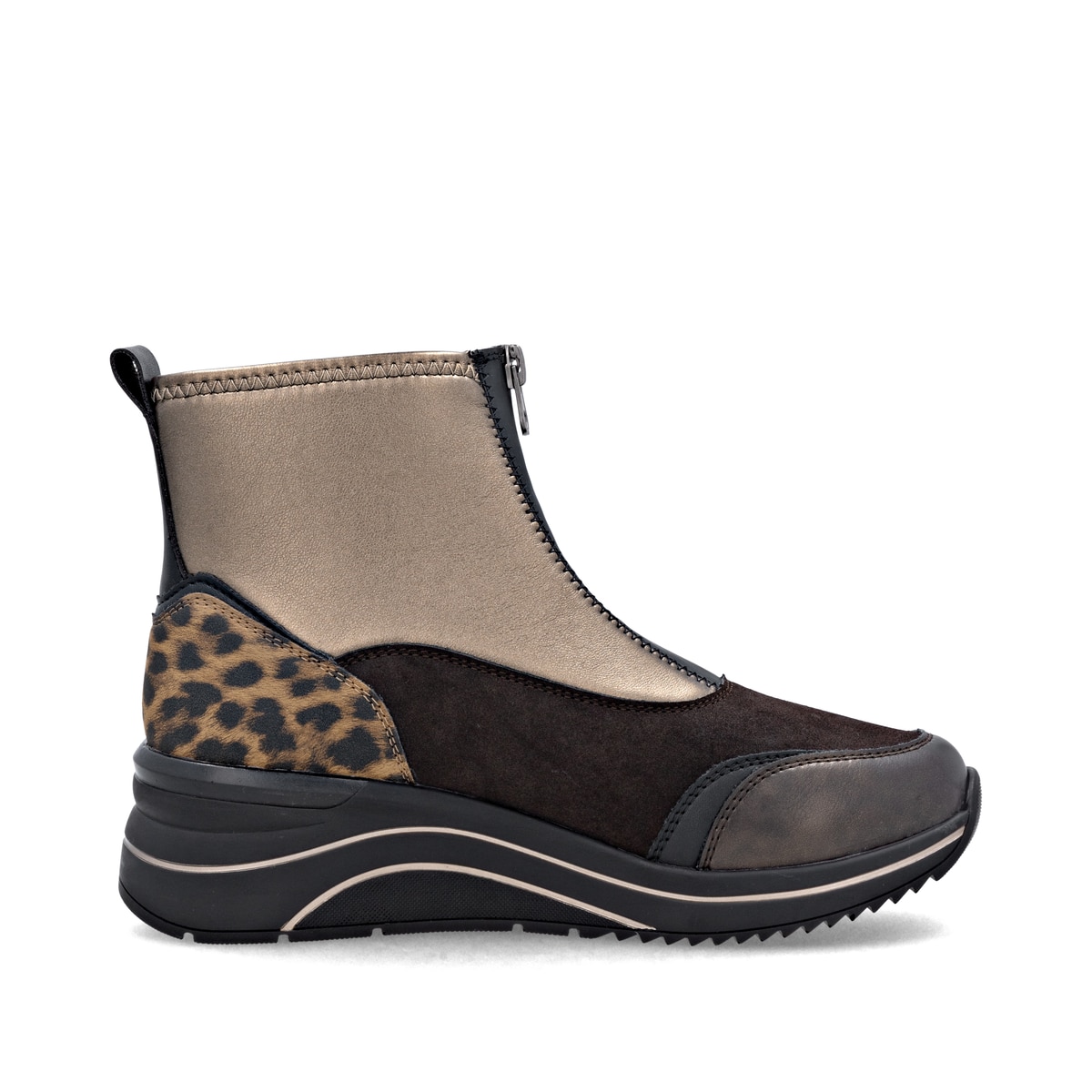 Vegane, dunkelbraun-bronzene remonte Damen Kurzstiefel D0T78-90. Schuh Innenseite.