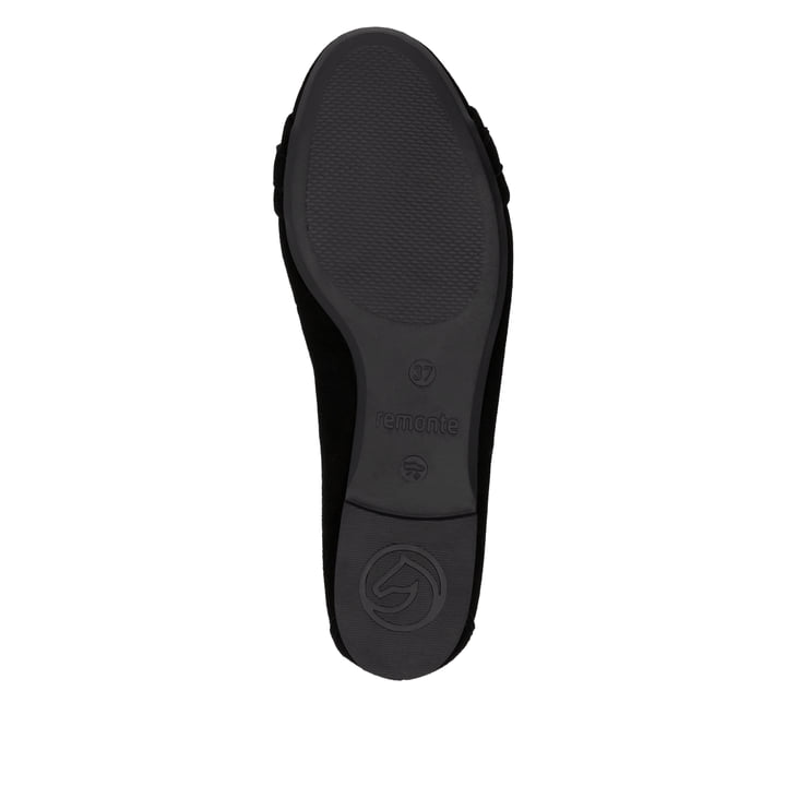 Schwarze remonte Ballerinas D0K10-02 mit einer herausnehmbaren Einlegesohle. Schuh Laufsohle.