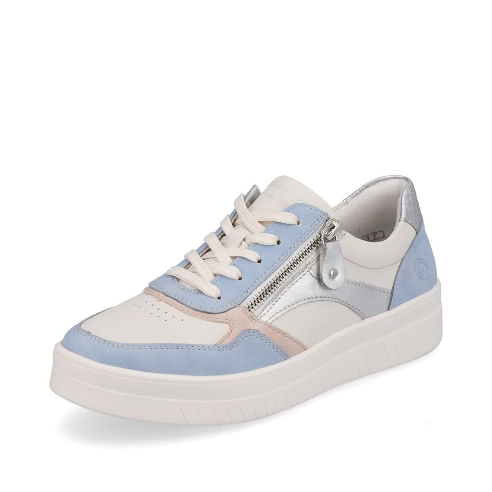 Macciatoweiße remonte Damen Sneaker D0J01-82 mit einer besonders leichten Sohle. Schuh seitlich schräg