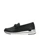 Schwarze remonte Damen Loafer R6711-00 mit einem Gummizug sowie Komfortweite G. Schuh Außenseite.
