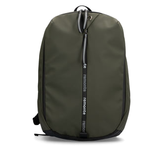 Shoppe jetzt den remonte Rucksack Q0531-54 in Grün mit mattem Finish, Reißverschluss, Laptopfach und reflektierenden Schlaufen an den Reißverschlüssen. Vorderseite.