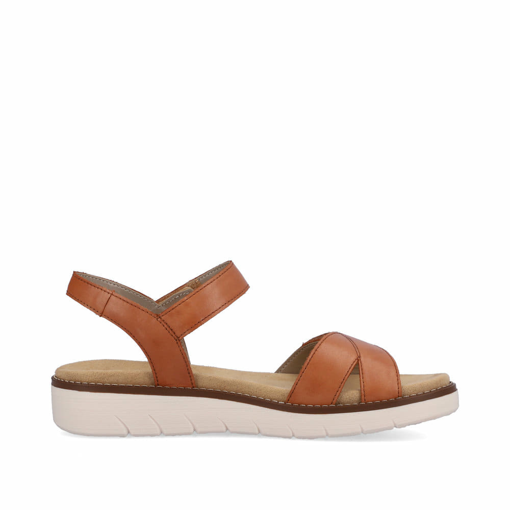 Braune remonte Riemchensandalen D2049-22 mit einem Klettverschluss. Schuh Innenseite.