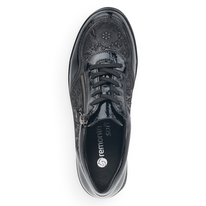 Baskets basses remonte noires pour femme R0701-03 avec fermeture éclair. Semelle extérieure de la chaussure.