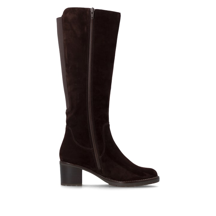 Dunkelbraune remonte Hochschaftstiefel D2A78-25 mit einem Reißverschluss. Schuh Innenseite.