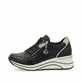 
Glanzschwarze remonte Damen Sneaker D0T03-01 mit einer leichten Sohle mit Keilabsatz. Schuh seitlich schräg