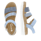 Blaue vegane remonte Riemchensandalen D0Q55-12 mit einem Klettverschluss. Schuh von oben, liegend.