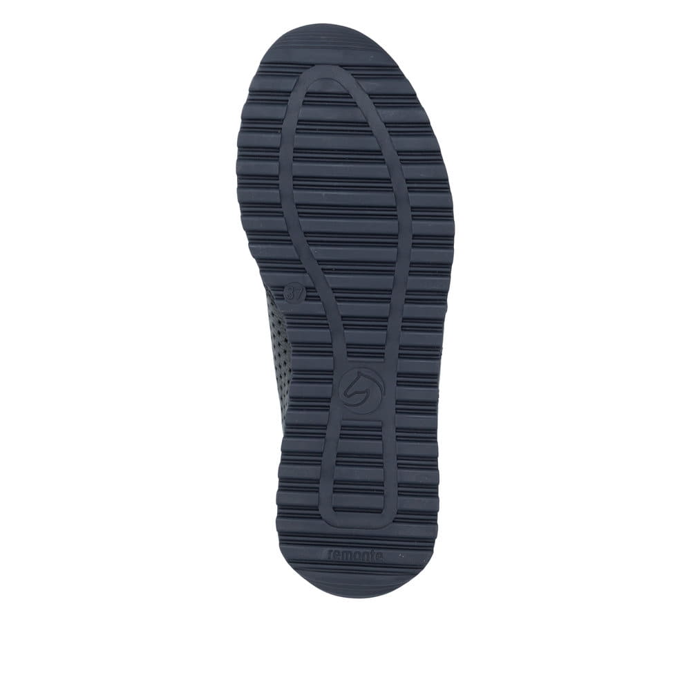 Baskets basses remonte bleues pour femme D3H04-14 avec lacets. Semelle extérieure de la chaussure.