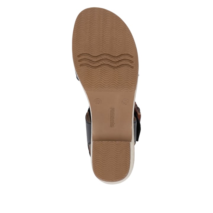 Schwarze remonte Riemchensandaletten D0N52-01 mit einem Klettverschluss. Schuh Laufsohle.