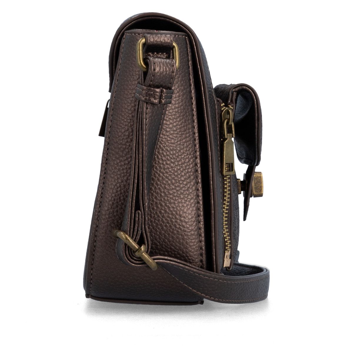 remonte Umhängetasche Q0723-90 in Metallic mit diebstahlsicherem Rückfach und einfacher Handhabung durch einen Überschlag mit Magnetverschluss. Rechtsseitig.