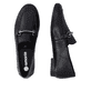 Schwarze remonte Damen Loafer D0K13-00 mit einem Gummizug. Schuh von oben, liegend.