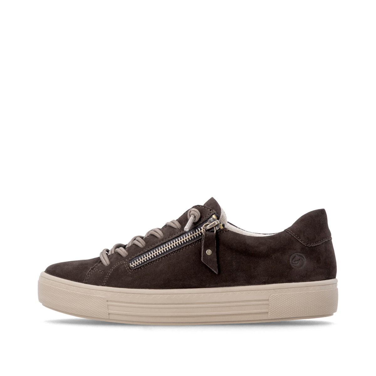 Baskets basses remonte marron pour femmes D0920-25 avec fermeture éclair. Côté extérieur de la chaussure.
