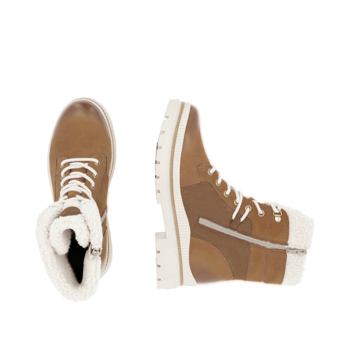 Braune remonte Damen Schnürstiefel D0C77-23 mit griffiger Glass-Fibre Sohle. Schuh von oben, liegend.