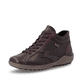 Bordeaux-dunkelbraune remonte Damen Schnürstiefel R1454-27. Schuh seitlich schräg.