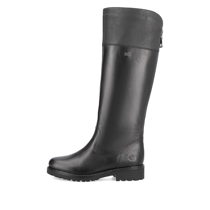 
Mitternachtsschwarze remonte Damen Hochschaftstiefel R6581-04 mit Reißverschluss. Schuh Außenseite