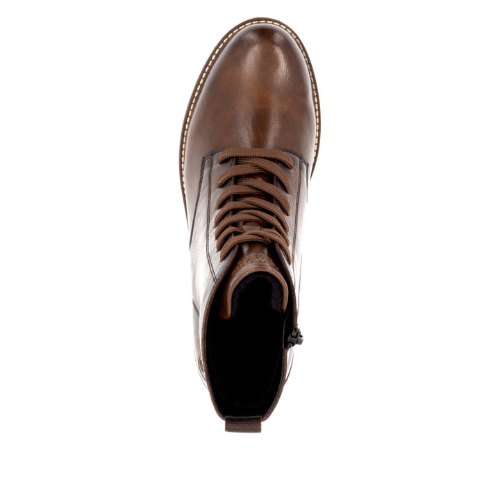 Braune remonte Damen Schnürstiefel D8661-24 mit einem Reißverschluss. Schuh von oben.