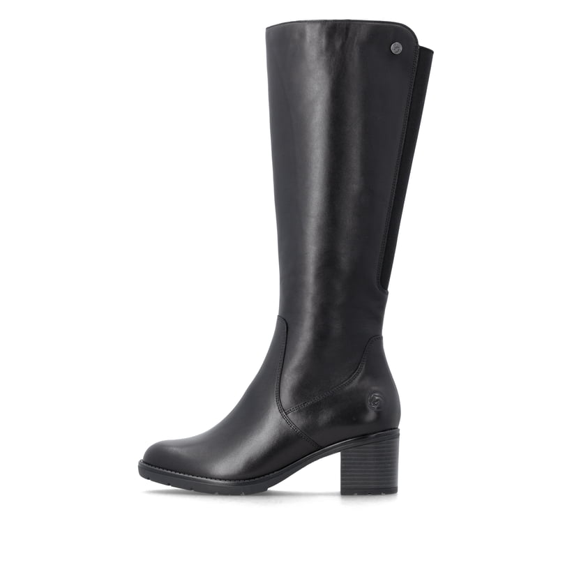 Bottes cuissardes remonte noires femmes D2A78-00 avec fermeture éclair. Côté extérieur de la chaussure.