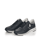 Blaue remonte Damen Sneaker Low R6705-14 mit Reißverschluss sowie Komfortweite G. Schuhpaar seitlich schräg.
