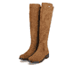 
Nougatbraune remonte Damen Hochschaftstiefel D8387-24 mit einer dämpfenden Profilsohle. Schuhpaar schräg.