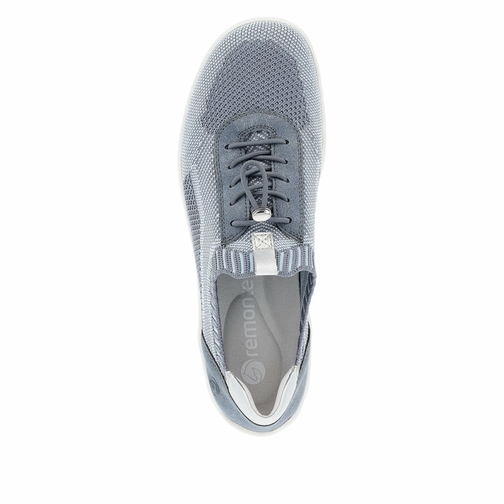 Blaue remonte Damen Slipper R3518-15 mit einem Gummizug sowie der Komfortweite G. Schuh von oben.