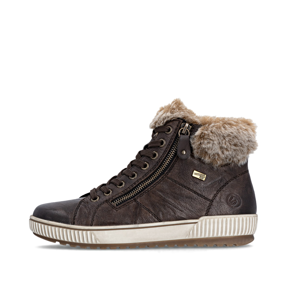 Braune remonte Damen Schnürstiefel D0780-25 mit wasserabweisender TEX-Membran. Schuh Außenseite.