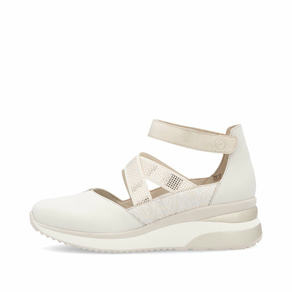 Weiße remonte Ballerinas D2411-81 mit einem Klettverschluss sowie Komfortweite G. Schuh Außenseite.