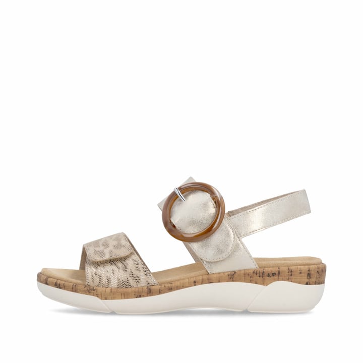 Goldene remonte Riemchensandalen R6853-94 mit trendiger Schnalle. Schuh Außenseite.