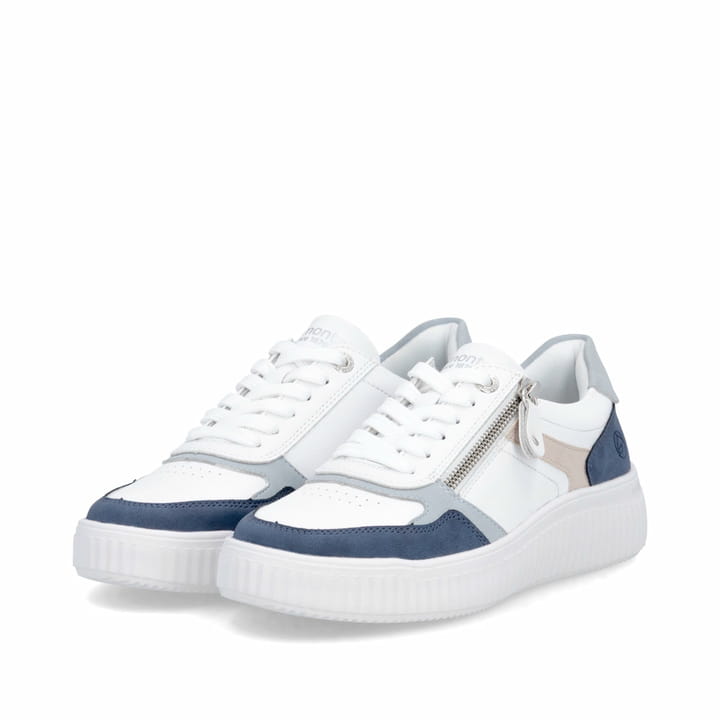 Chaussures à lacets remonte blanches femme D3E05-80 avec fermeture éclair. Chaussures inclinées sur le côté.