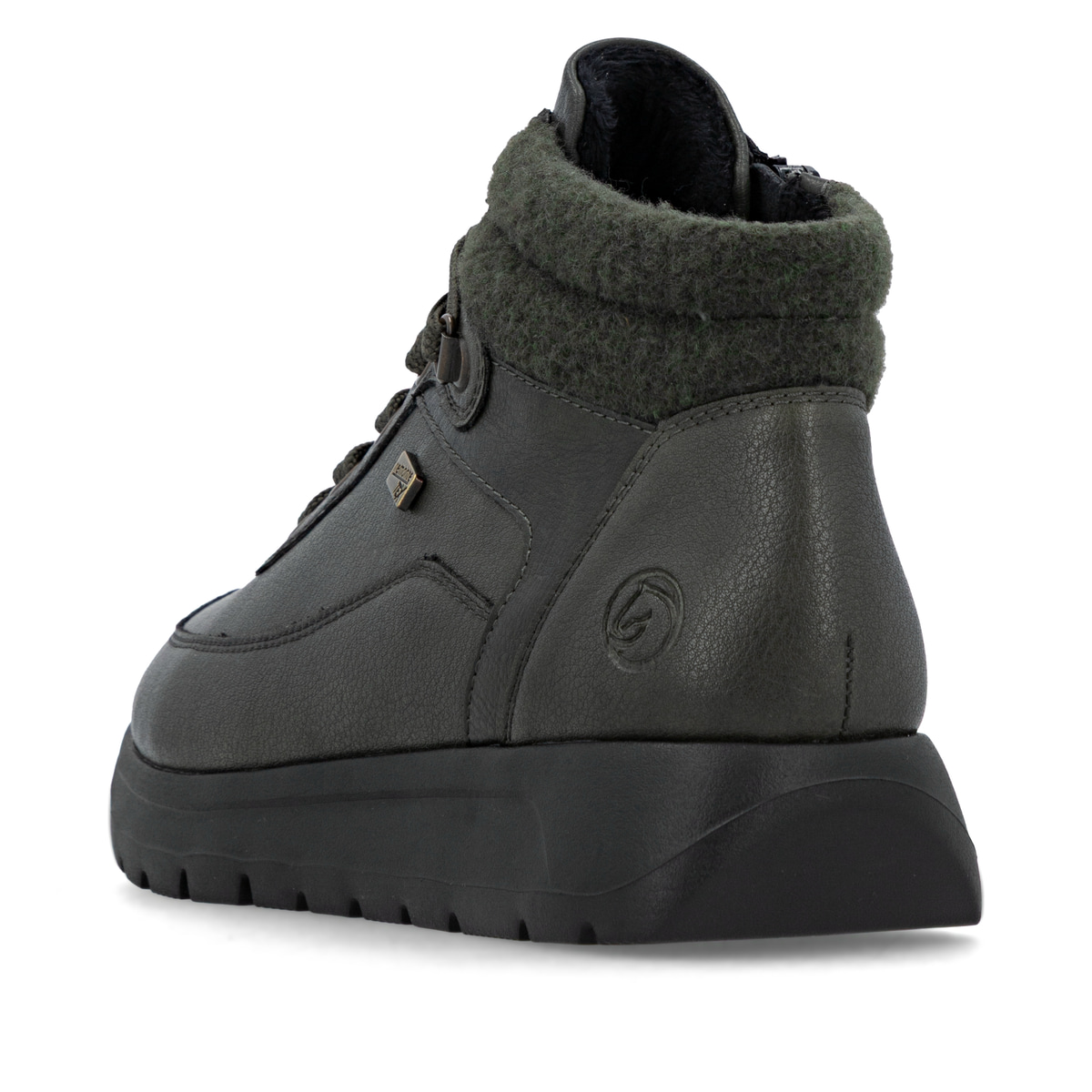 Grüne remonte Damen Kurzstiefel D2V71-52 mit wasserabweisender TEX-Membran. Schuh von hinten.