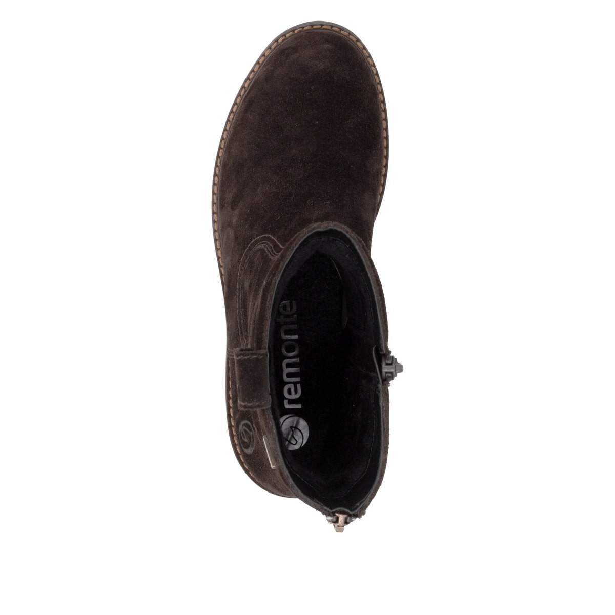 Dunkelbraune remonte Damen Kurzstiefel D0A82-25. Schuh von oben.