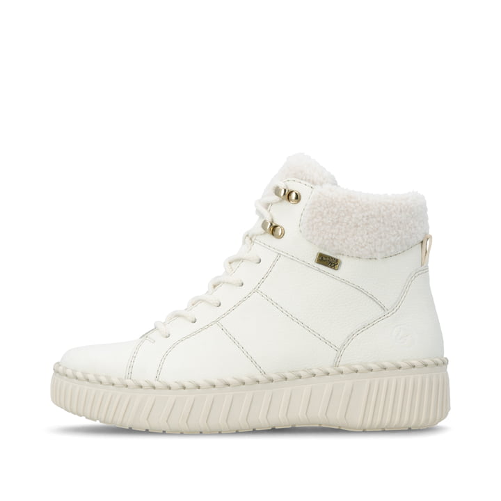 Weiße remonte Damen Schnürstiefel D4A74-80 mit wasserabweisender TEX-Membran. Schuh Außenseite.