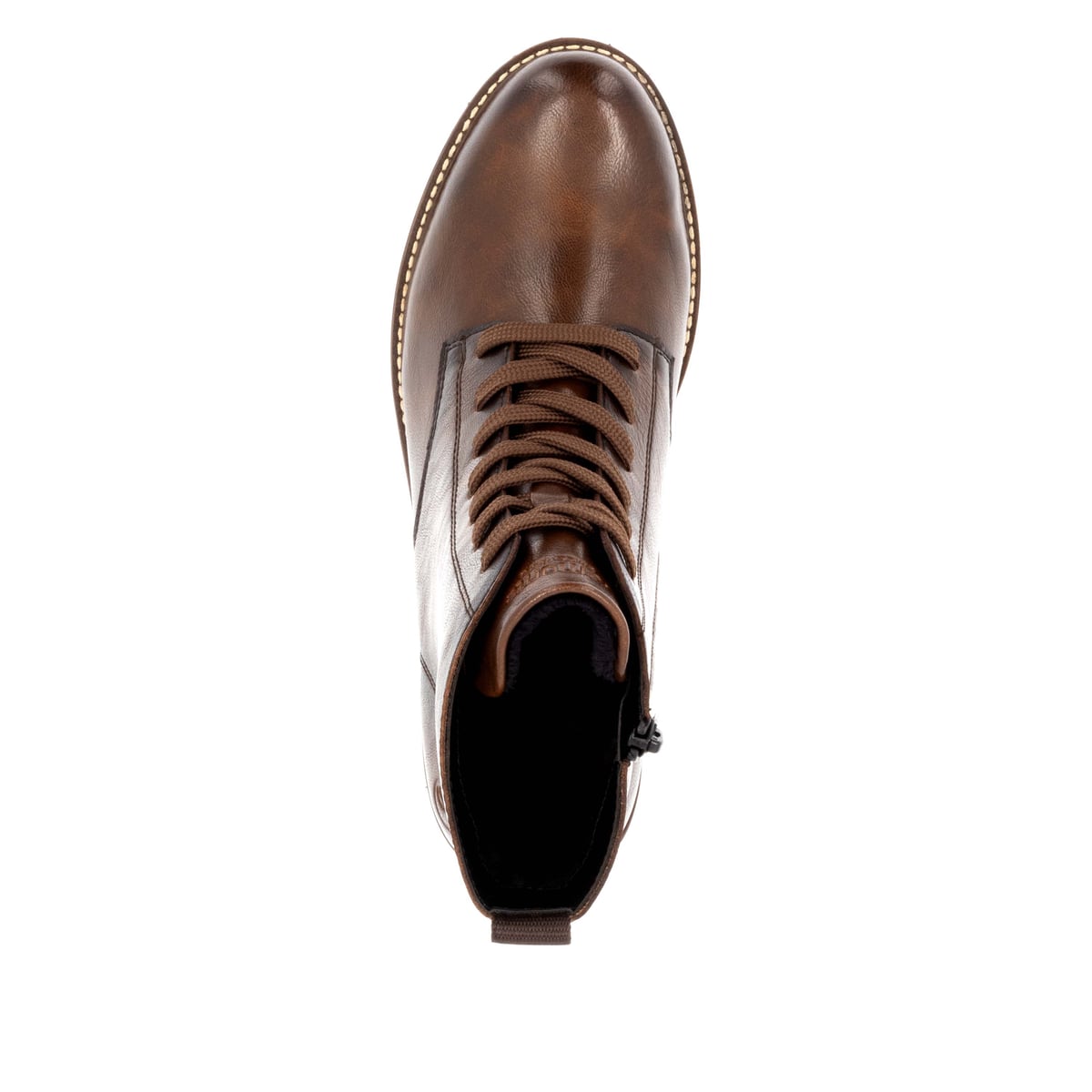 Braune remonte Damen Schnürstiefel D8661-24 mit einem Reißverschluss. Schuh von oben.