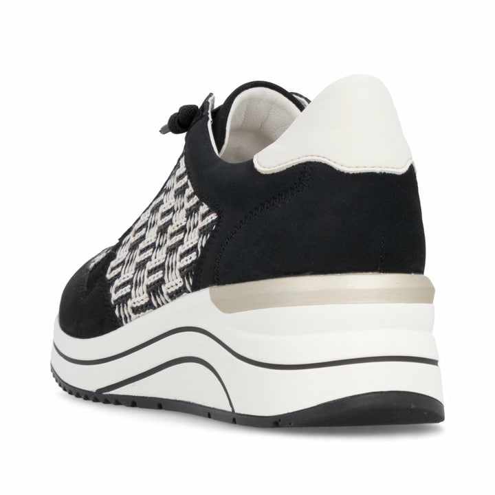 Mocassins remonte noirs vegan pour femme D0T20-03 avec bande élastique. Chaussure vue de l'arrière.