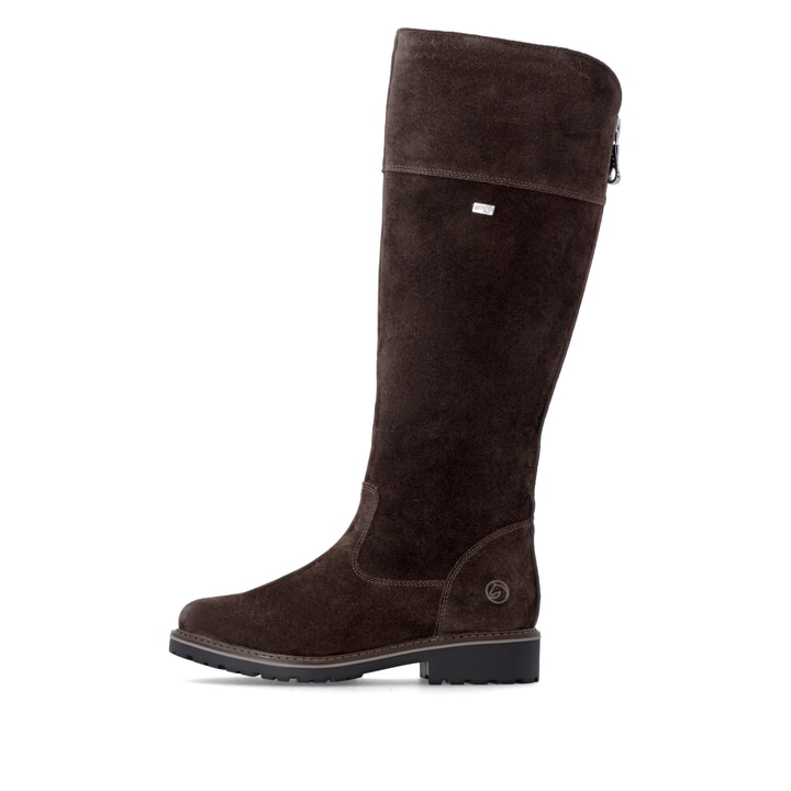 Dunkelbraune remonte Hochschaftstiefel R6581-25. Schuh Außenseite.