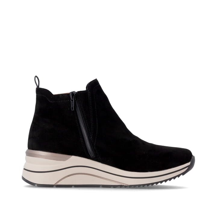 Chelsea Boots remonte noires D0T75-05 avec fermeture éclair. Côté intérieur de la chaussure.