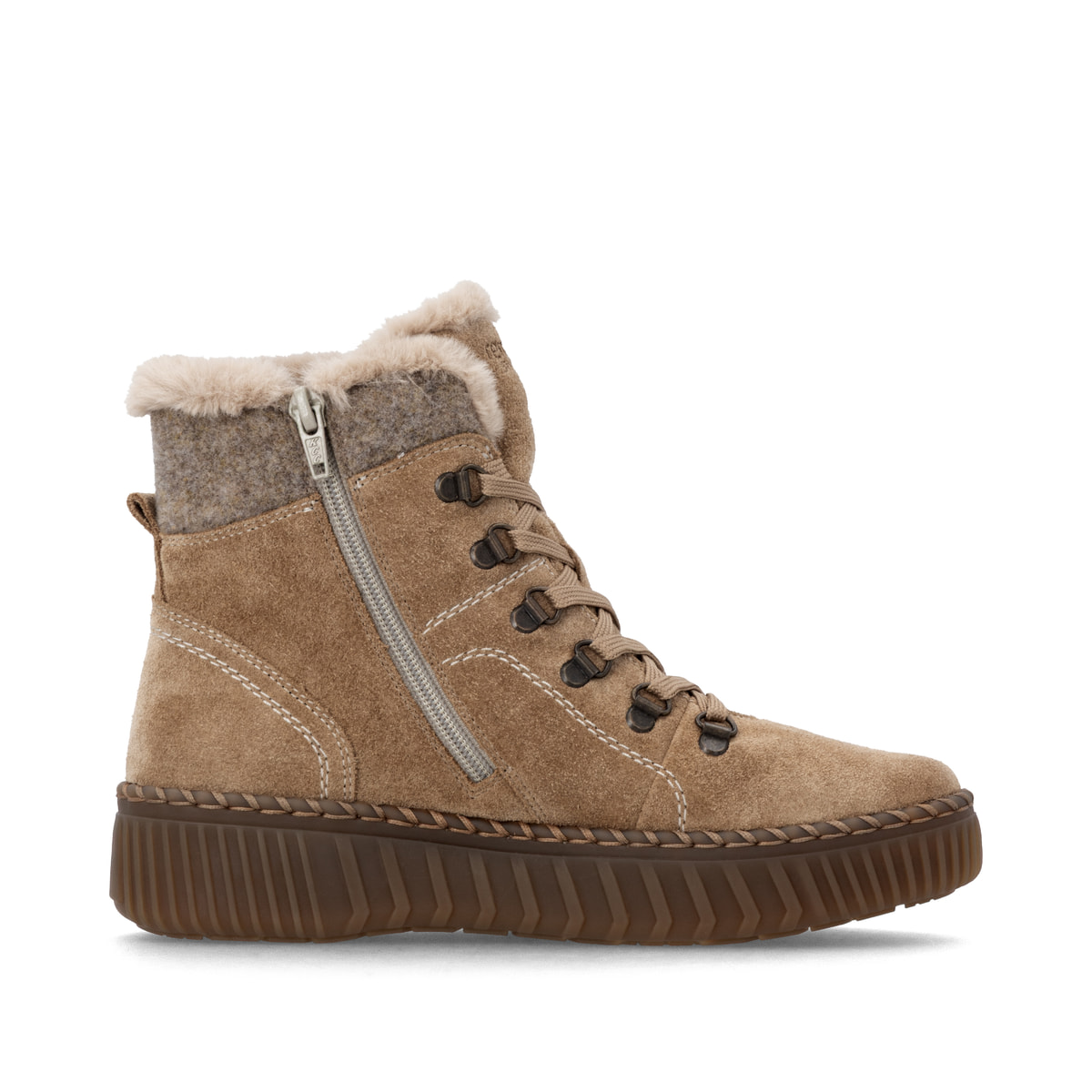 Camelfarbene remonte Damen Schnürstiefel D4A70-20. Schuh Innenseite.